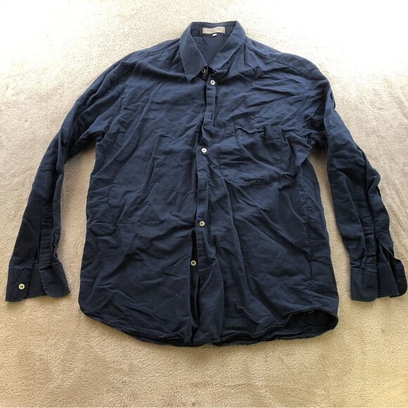 Pronto Uomo Mens Shirt Large Long Sleeve Classic Button Up Casual Navy Travel - Picture 7 of 8
